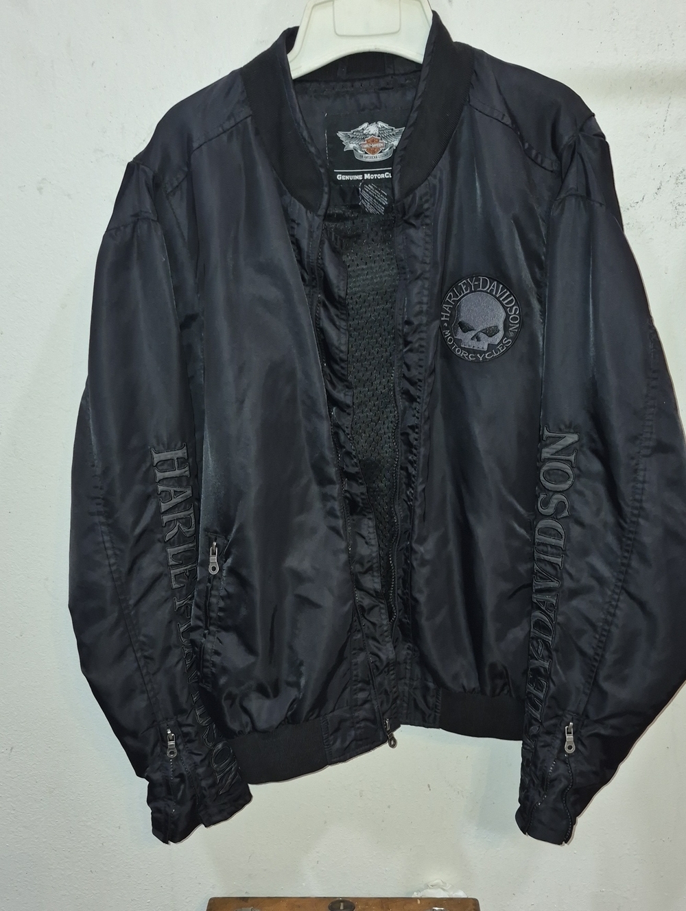 Harley-Davidson Women's Black Satin Bomber Jacket with Embroidered Logos